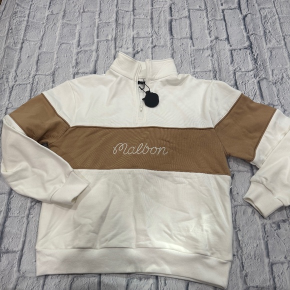Malbon Men's White and Tan Quarter-Zip Jacket - Picture 1 of 4